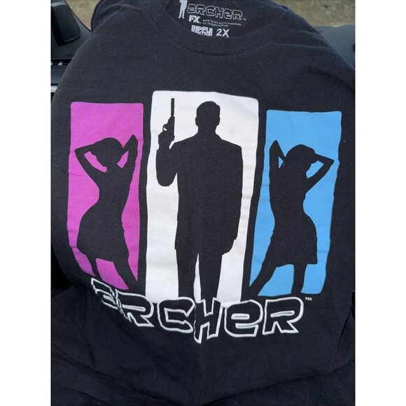 Sterling Archer FX RIPPLE JUNCTION Black Graphic T-Shirt 2X Silhouette Profile - Picture 1 of 12